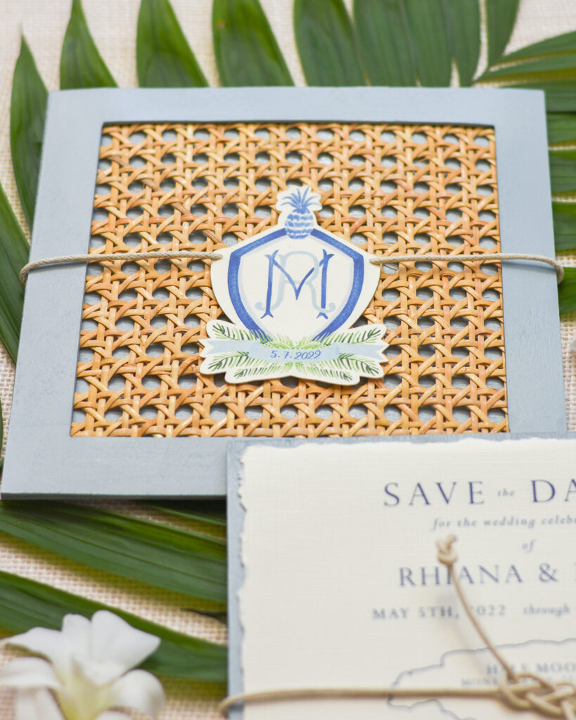 the front of our cane rattan save the dates